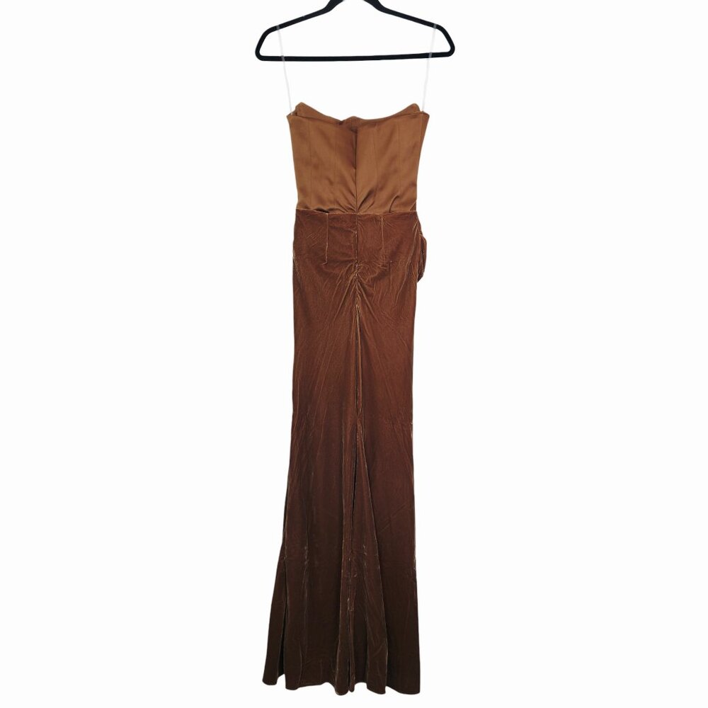 House of CB Persephone Maxi Dress Coffee Velvet Strapless Corset Size XS - Picture 8 of 13